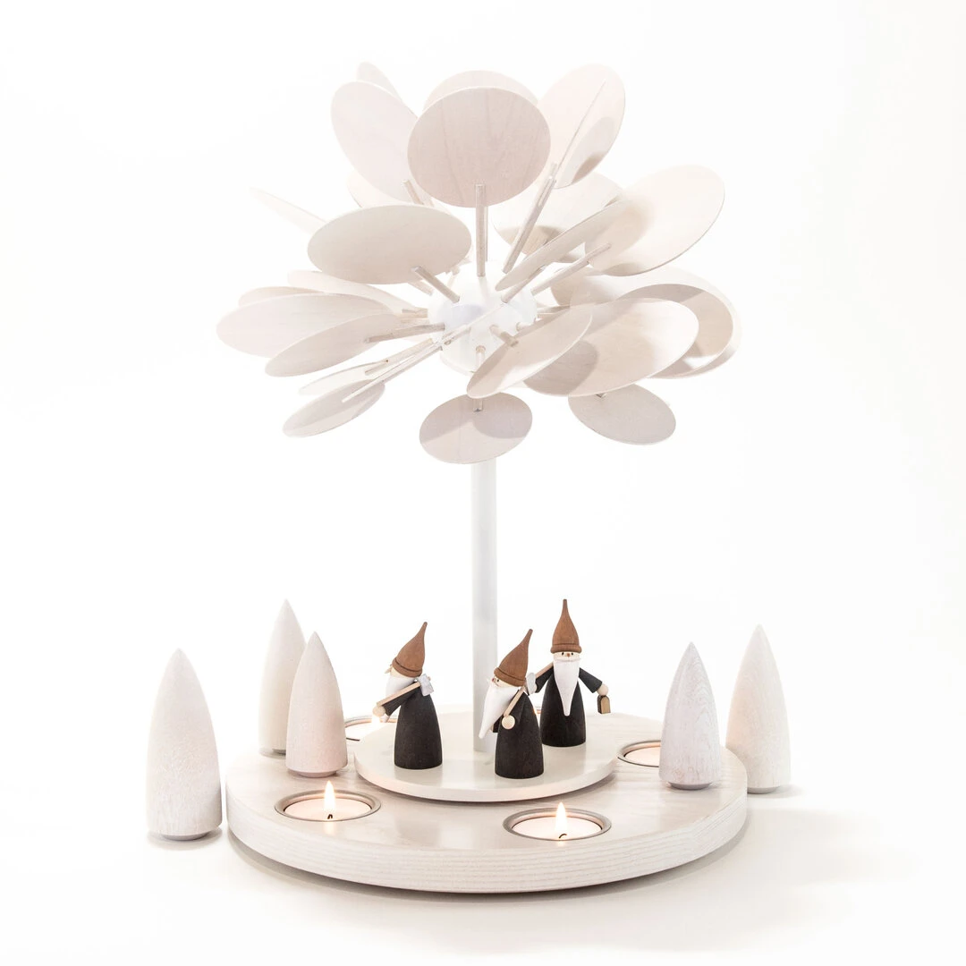 Kleine Teelichtpyramide Winterzauber für 5 Teelichter mit Bergwichteln und Winterwald